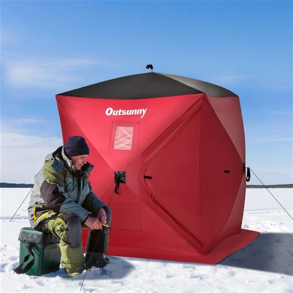 Abri De Pêche Sur Glace Imperméable Pour 2 Personnes Outsunny En Polyester Rouge Avec Sac De Transport 4 Abri De Pêche Sur Glace Imperméable Pour 2 Personnes Outsunny En Polyester Rouge Avec Sac De Transport – Image 2