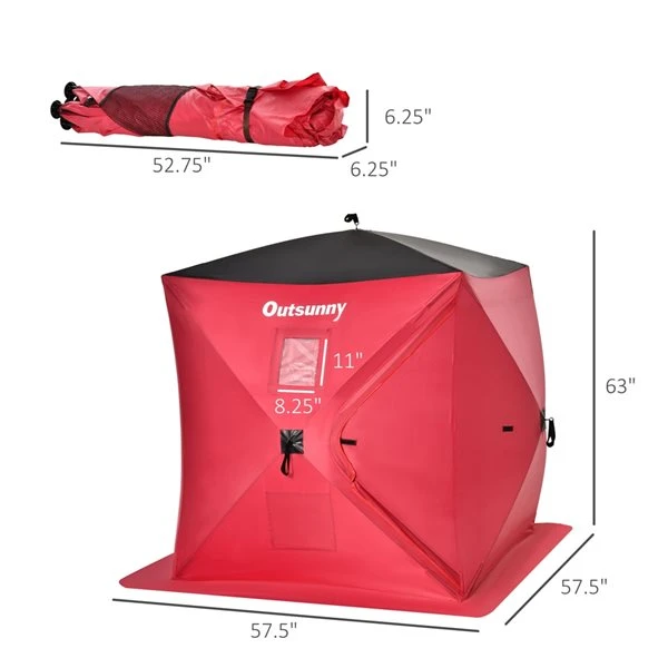 Abri De Pêche Sur Glace Imperméable Pour 2 Personnes Outsunny En Polyester Rouge Avec Sac De Transport 5 Abri De Pêche Sur Glace Imperméable Pour 2 Personnes Outsunny En Polyester Rouge Avec Sac De Transport – Image 3