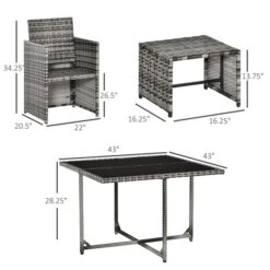 Ensemble à Dîner Pour Patio Outsunny En Rotin De PE Gris Avec Coussins Gris Inclus, 9 Pièces -Outsunny 330951209 AlternateImage2 l