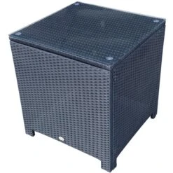 Table Basse Carrée Pour L'extérieur Outsunny En Rotin Avec Plateau En Verre