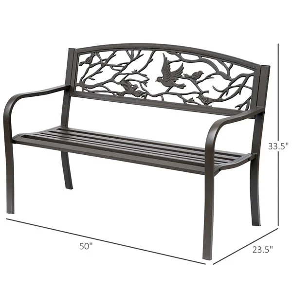 Banc De Jardin Outsunny En Fonte De 50 po L X 33,5 po H, Brun 4 Banc De Jardin Outsunny En Fonte De 50 po L X 33,5 po H, Brun – Image 2