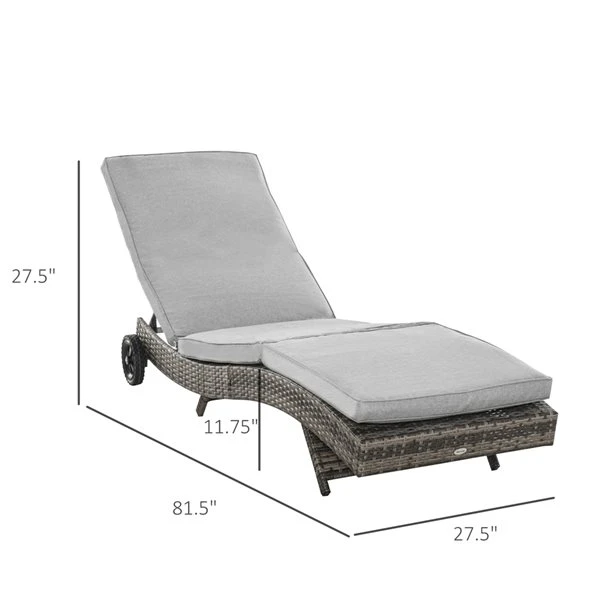 Chaise Longue En S Outsunny En Rotin Avec Siège Coussiné Gris Et Dossier Ajustable 4 Chaise Longue En S Outsunny En Rotin Avec Siège Coussiné Gris Et Dossier Ajustable – Image 2