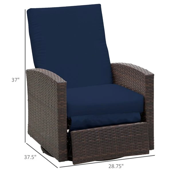 Fauteuil Inclinable Et Pivotant Pour L'extérieur Outsunny En Rotin Avec Siège Coussiné Bleu 5 Fauteuil Inclinable Et Pivotant Pour L'extérieur Outsunny En Rotin Avec Siège Coussiné Bleu – Image 3