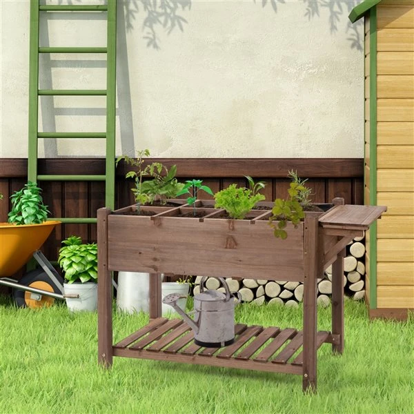 Jardinière Surélevée En Bois Brun 21,25 Po X 48,5 Po Par Outsunny Avec Tablette 6 Jardinière Surélevée En Bois Brun 21,25 Po X 48,5 Po Par Outsunny Avec Tablette – Image 4