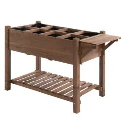 Jardinière Surélevée En Bois Brun 21,25 Po X 48,5 Po Par Outsunny Avec Tablette