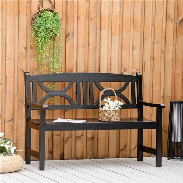 Banc De Jardin En Bois Noir 48,5 Po X 35,25 Po Par Outsunny 4 Banc De Jardin En Bois Noir 48,5 Po X 35,25 Po Par Outsunny – Image 2
