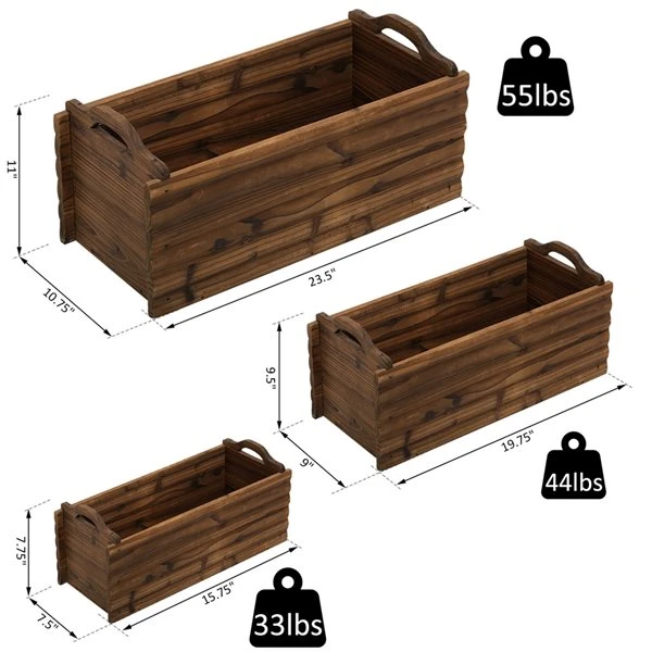 Jardinière Surélevée En Bois 9,5 Po X 22,5 Po Par Outsunny, 3 Pièces 4 Jardinière Surélevée En Bois 9,5 Po X 22,5 Po Par Outsunny, 3 Pièces – Image 2