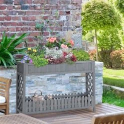 Jardinière Surélevée En Bois Gris Avec Tablette De Rangement 12 Po X 47 Po Par Outsunny -Outsunny 330977219 AlternateImage2 l