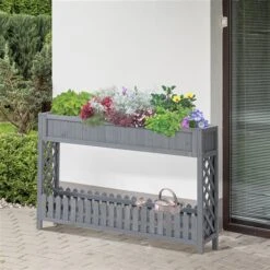 Jardinière Surélevée En Bois Gris Avec Tablette De Rangement 12 Po X 47 Po Par Outsunny -Outsunny 330977219 AlternateImage3 l