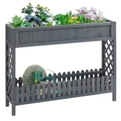 Jardinière Surélevée En Bois Gris Avec Tablette De Rangement 12 Po X 47 Po Par Outsunny