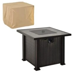 Table Extérieure Noire En Acier 30 Po Par Outsunny Avec Foyer Au Gaz Naturel De 50 000 BTU