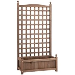 Jardinière Surélevée En Bois Brun Avec Treillis 11 Po X 25,25 Po Par Outsunny