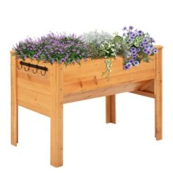 Jardinière Surélevée En Bois Naturel 23,5 Po X 48,75 Po Par Outsunny Avec Crochets