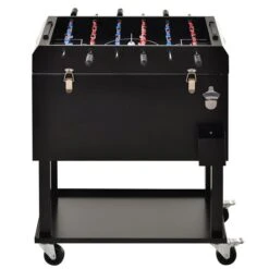 Glacière Noire Sur Roulettes De 65 L Avec Jeu De Soccer Sur Table Par Outsunny