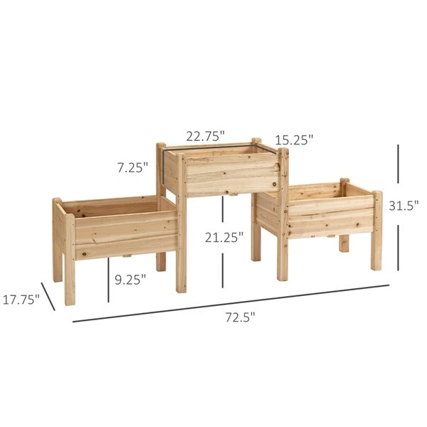 Jardinière Surélevée En Bois Naturel à 3 Niveaux 17,75 Po X 72,5 Po Par Outsunny 4 Jardinière Surélevée En Bois Naturel à 3 Niveaux 17,75 Po X 72,5 Po Par Outsunny – Image 2