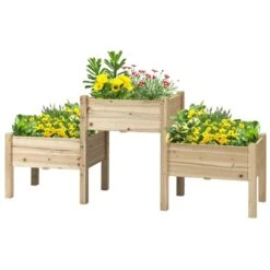 Jardinière Surélevée En Bois Naturel à 3 Niveaux 17,75 Po X 72,5 Po Par Outsunny