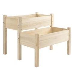 Jardinière Surélevée En Bois Naturel à 2 Niveaux 33,5 Po X 33,75 Po Par Outsunny