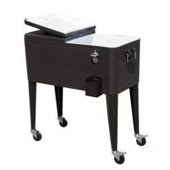 Glacière Sur Roulettes De 75 L En Acier Inoxydable Noir Par Outsunny