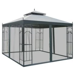 Abri De Jardin Permanent Outsunny En Métal Gris Carré Avec Toit En Polyester De 9,8 Pi X 9,8 Pi