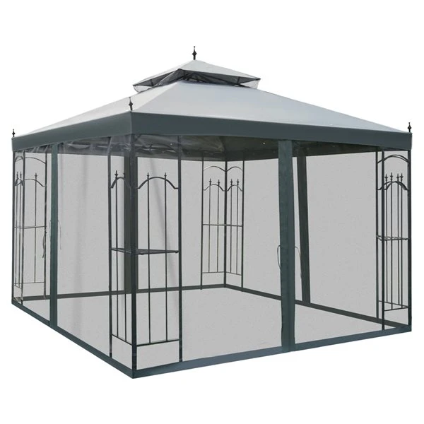 Abri De Jardin Permanent Outsunny En Métal Gris Carré Avec Toit En Polyester De 9,8 Pi X 9,8 Pi 3 Abri De Jardin Permanent Outsunny En Métal Gris Carré Avec Toit En Polyester De 9,8 Pi X 9,8 Pi