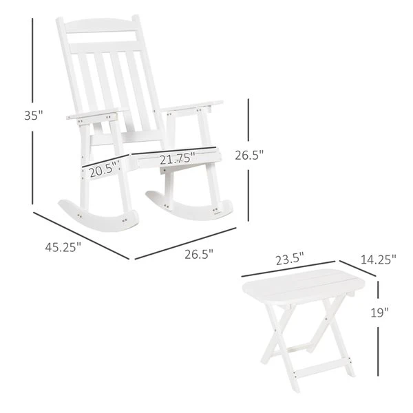 Chaise Berçante Outsunny En Bois Blanc Avec Siège à Lattes Et Table Basse 5 Chaise Berçante Outsunny En Bois Blanc Avec Siège à Lattes Et Table Basse – Image 3