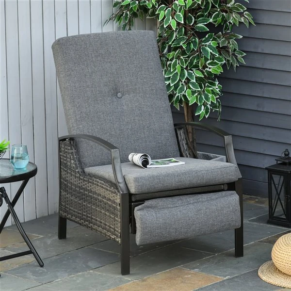Chaise Inclinable Stationnaire Outsunny En Osier Et Métal Gris Avec Coussin De Siège Gris 4 Chaise Inclinable Stationnaire Outsunny En Osier Et Métal Gris Avec Coussin De Siège Gris – Image 2