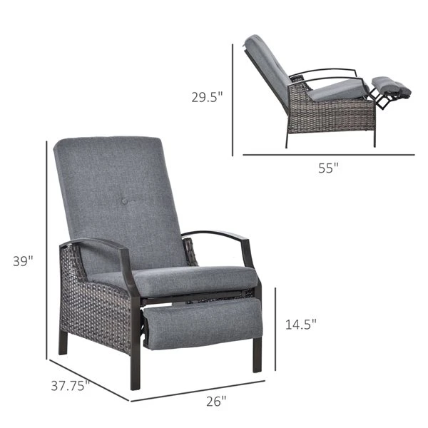 Chaise Inclinable Stationnaire Outsunny En Osier Et Métal Gris Avec Coussin De Siège Gris 5 Chaise Inclinable Stationnaire Outsunny En Osier Et Métal Gris Avec Coussin De Siège Gris – Image 3