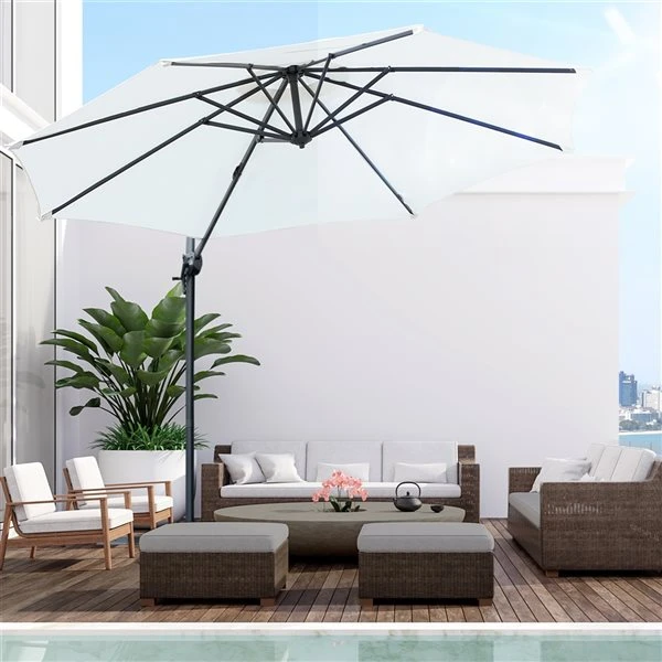 Parasol Suspendu Blanc De 10 Pi Par Outsunny Avec Base Et Manivelle Intégrées 4 Parasol Suspendu Blanc De 10 Pi Par Outsunny Avec Base Et Manivelle Intégrées – Image 2
