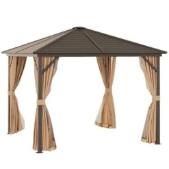 Abri De Jardin Permanent Outsunny En Métal Brun Carré Avec Toit En Polyester De 9,8 Pi X 9,8 Pi