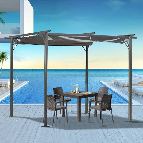 Pergola Autoportante Outsunny En Métal Noir De 116,6 Po L. X 117,6 Po L. X 90 Po H., Auvent Inclus 4 Pergola Autoportante Outsunny En Métal Noir De 116,6 Po L. X 117,6 Po L. X 90 Po H., Auvent Inclus – Image 2