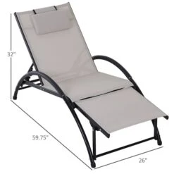 Chaise Longue Inclinable Stationnaire Outsunny En Métal Noir Avec Siège En Maille Beige -Outsunny 330979331 AlternateImage2 l