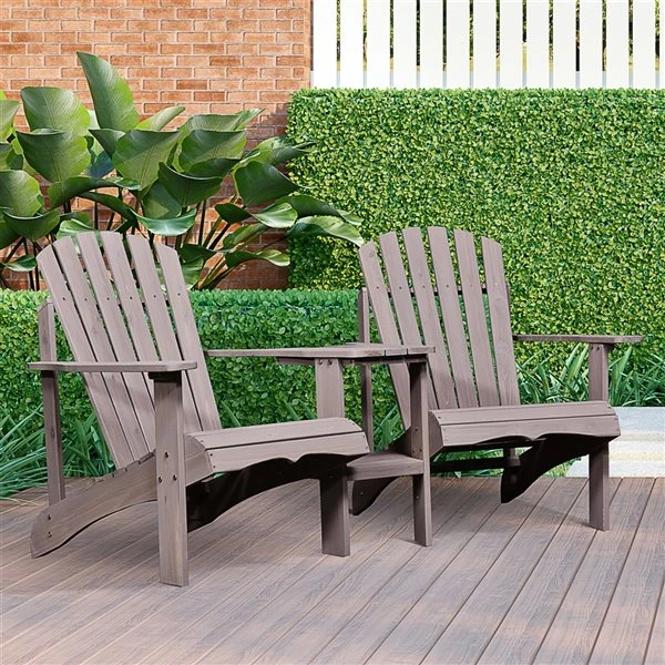 Fauteuil Adirondack Avec Table Moyenne Grise Par Outsunny, 2 Pièces 4 Fauteuil Adirondack Avec Table Moyenne Grise Par Outsunny, 2 Pièces – Image 2