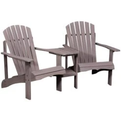 Fauteuil Adirondack Avec Table Moyenne Grise Par Outsunny, 2 Pièces