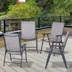 Chaises De Terrasse Stationnaires Outsunny En Métal Gris Foncé Avec Siège En Maille Gris Pâle, Ensemble De 4 -Outsunny 330979345 AlternateImage1 l