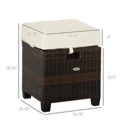 Poufs En Rotin Brun Pour L'extérieur Par Outsunny Avec Coussins Blancs, Ensemble De 2 -Outsunny 330979360 AlternateImage2 l