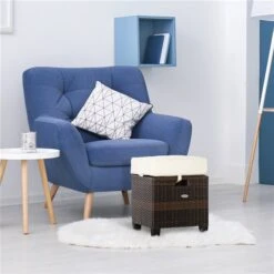 Poufs En Rotin Brun Pour L'extérieur Par Outsunny Avec Coussins Blancs, Ensemble De 2 -Outsunny 330979360 AlternateImage4 l