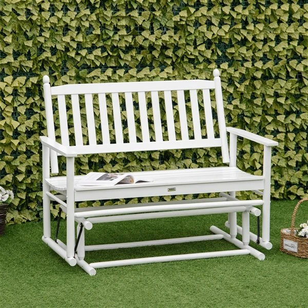 Banc Coulissant Pour L'extérieur Par Outsunny En Bois Blanc Pour 2 Personnes 4 Banc Coulissant Pour L'extérieur Par Outsunny En Bois Blanc Pour 2 Personnes – Image 2