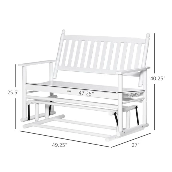 Banc Coulissant Pour L'extérieur Par Outsunny En Bois Blanc Pour 2 Personnes 5 Banc Coulissant Pour L'extérieur Par Outsunny En Bois Blanc Pour 2 Personnes – Image 3