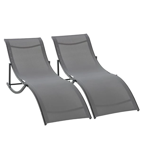 Chaises Longues Stationnaires Outsunny En Métal Gris Foncé Avec Siège En Maille Gris Foncé, Ensemble De 2 6 Chaises Longues Stationnaires Outsunny En Métal Gris Foncé Avec Siège En Maille Gris Foncé, Ensemble De 2 – Image 4