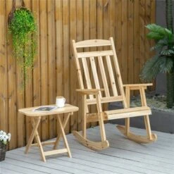 Chaise Berçante Outsunny En Bois Brun Pâle Avec Siège à Lattes Et Table Basse -Outsunny 330979368 AlternateImage1 l