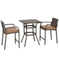 Ensemble Brun Pour Patio De Style Bistro 3 Pièces En Osier Avec Coussins Par Outsunny