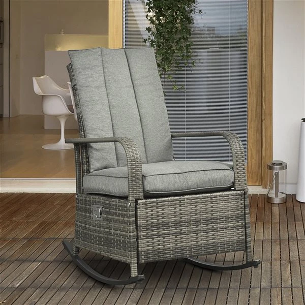 Chaise Berçante Inclinable Outsunny En Métal Et Osier Gris Avec Coussin De Siège Gris 4 Chaise Berçante Inclinable Outsunny En Métal Et Osier Gris Avec Coussin De Siège Gris – Image 2