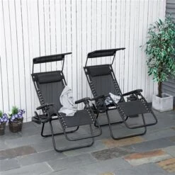 Chaises Stationnaires Outsunny à Posture Zéro-gravité En Métal Noir Avec Siège En Maille Noir, Ensemble De 2 -Outsunny 330979408 AlternateImage1 l