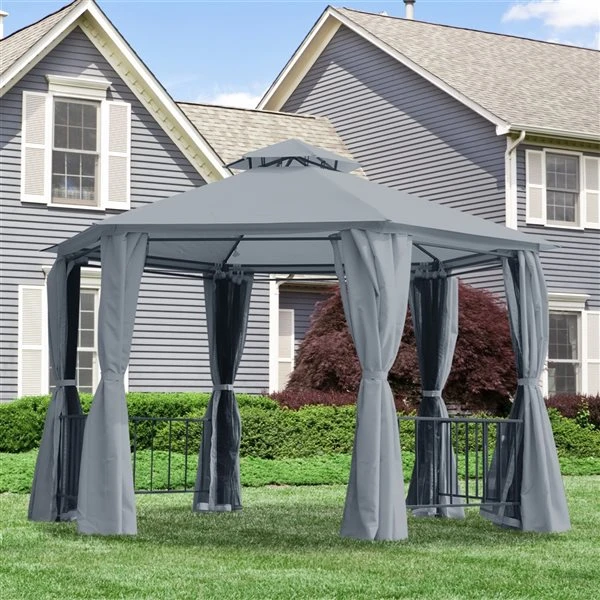 Abri De Jardin Permanent Outsunny En Métal Gris Hexagonal Avec Toit En Polyester De 12,8 Pi X 9,2 Pi 4 Abri De Jardin Permanent Outsunny En Métal Gris Hexagonal Avec Toit En Polyester De 12,8 Pi X 9,2 Pi – Image 2
