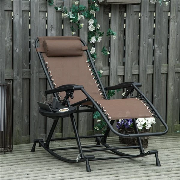 Chaise Berçante Outsunny à Posture Zéro-gravité En Métal Noir Avec Siège En Maille Brun 4 Chaise Berçante Outsunny à Posture Zéro-gravité En Métal Noir Avec Siège En Maille Brun – Image 2