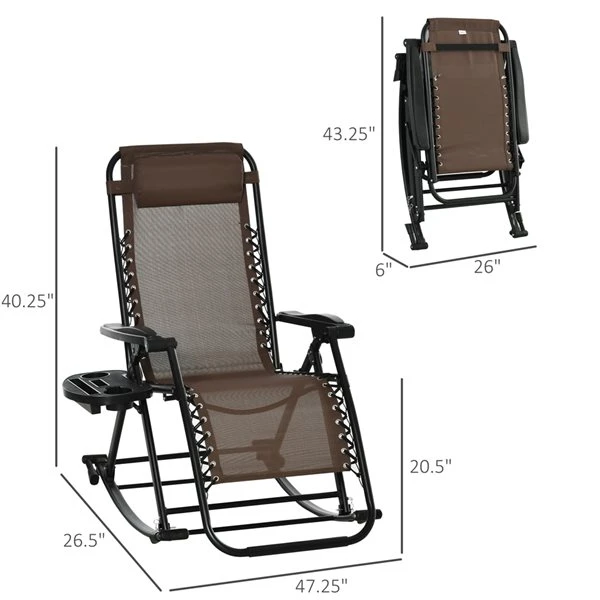 Chaise Berçante Outsunny à Posture Zéro-gravité En Métal Noir Avec Siège En Maille Brun 5 Chaise Berçante Outsunny à Posture Zéro-gravité En Métal Noir Avec Siège En Maille Brun – Image 3