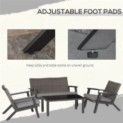 Ensemble De Mobilier Extérieur En Plastique Avec Coussin Gris Par Outsunny, 4 Pièces -Outsunny 330979437 AlternateImage5 l