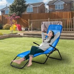 Chaise Outsunny à Posture Zéro-gravité En Métal Noir Avec Siège En Maille Bleu -Outsunny 330979447 AlternateImage1 l