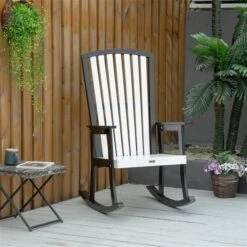 Chaise Berçante Outsunny En Bois Noir Avec Siège à Lattes Blanches 7 Chaise Berçante Outsunny En Bois Noir Avec Siège à Lattes Blanches -Outsunny 330979452 AlternateImage1 l