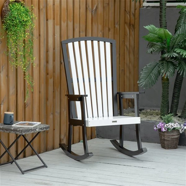 Chaise Berçante Outsunny En Bois Noir Avec Siège à Lattes Blanches 4 Chaise Berçante Outsunny En Bois Noir Avec Siège à Lattes Blanches – Image 2